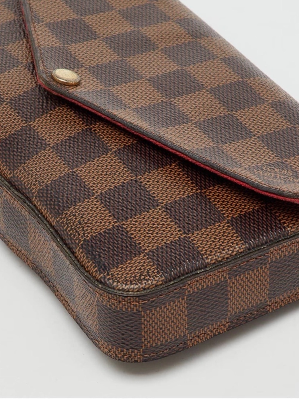Women's Brown Checkered Crossbody Bag with Subtle Red Edge